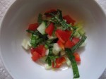 cucumber, celery, sweet red pepper chunks with cilantro and basil 038