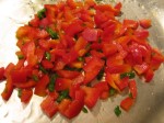 saute red bell pepper and jalapeno pepper in fat 105